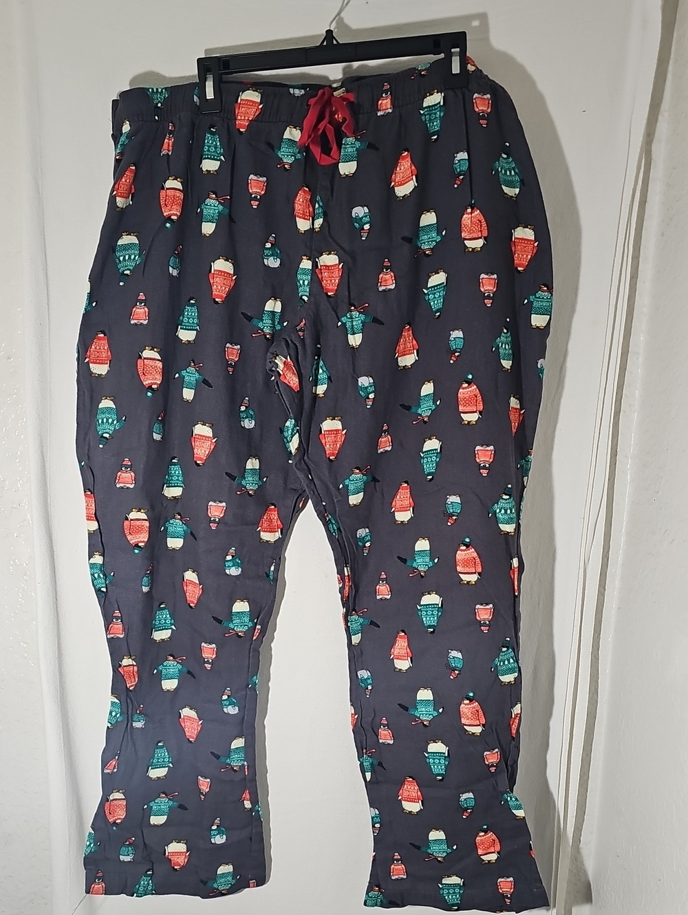 Old Navy Navy Blue PJ's with Red and Teal Holiday Penguin Print